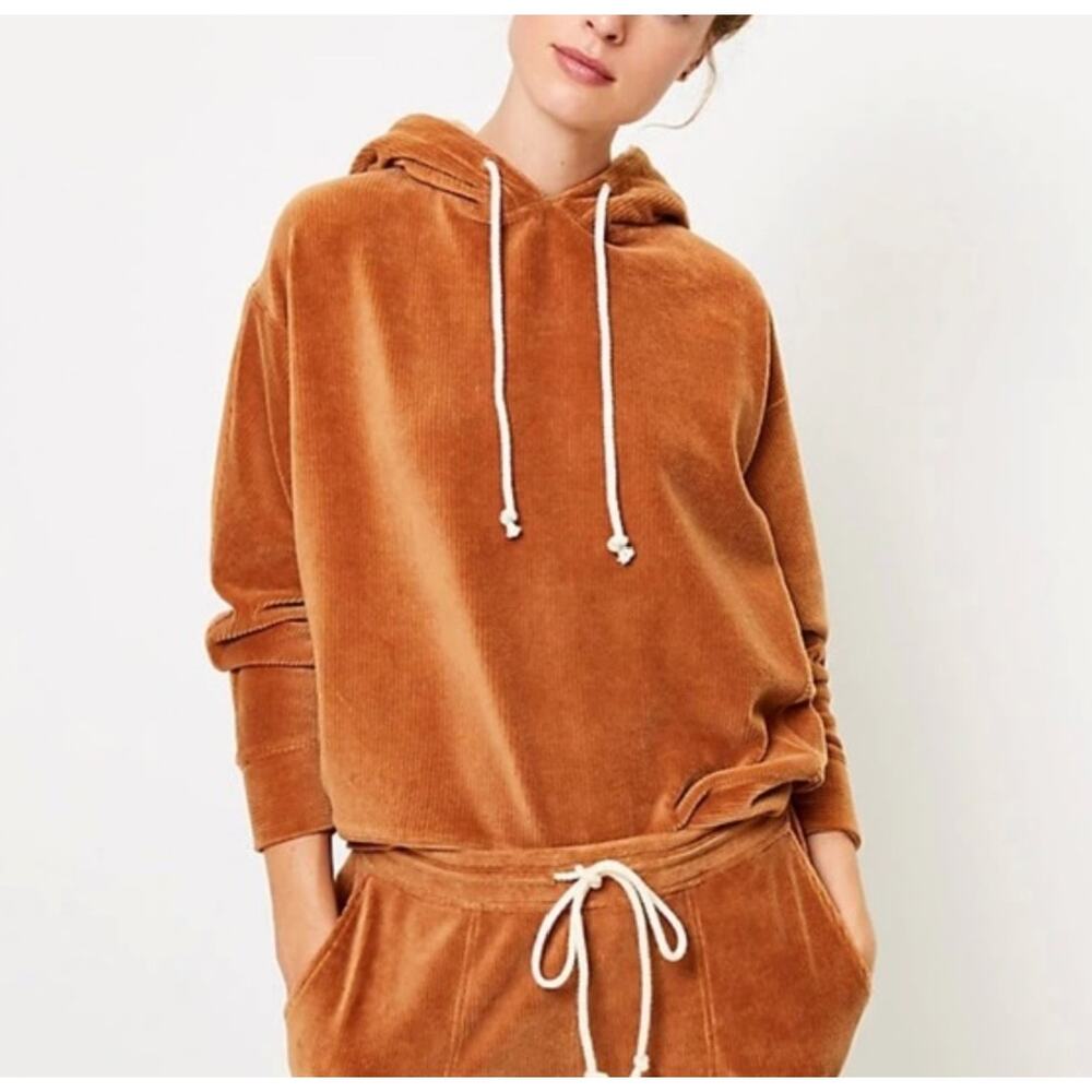Lou &‎ Grey Hoodie Women's Size Small Brown Faux Fur Lined Softened Corduroy